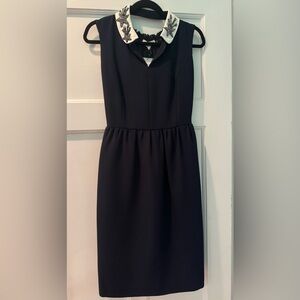 NWT Dice Kayek Navy Sheath Midi Dress with Embellished Peter Pan Collar